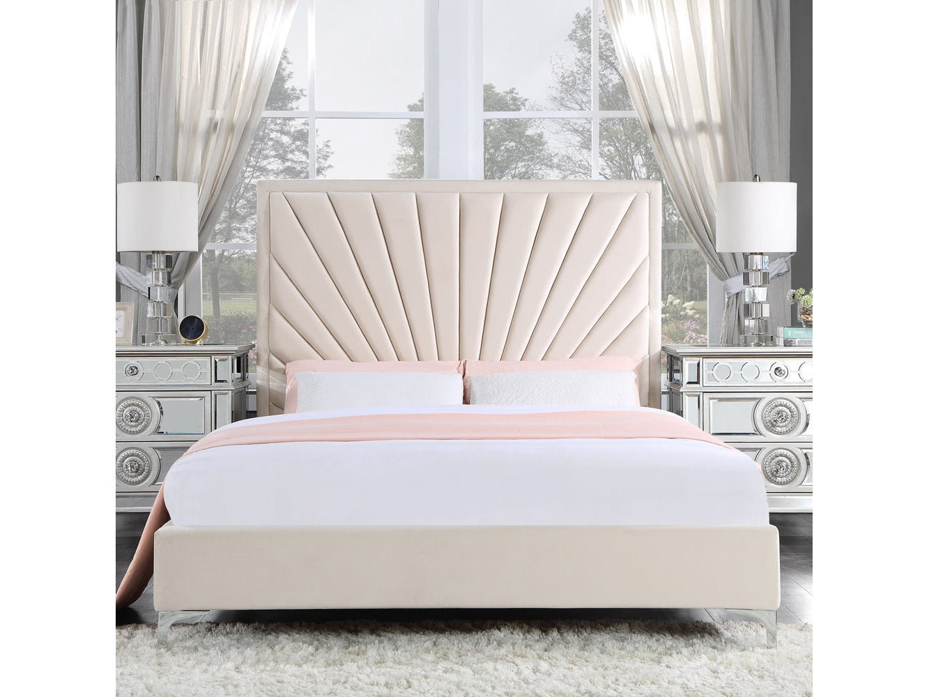 Faiz Beige Velvet Bed - Ornate Home