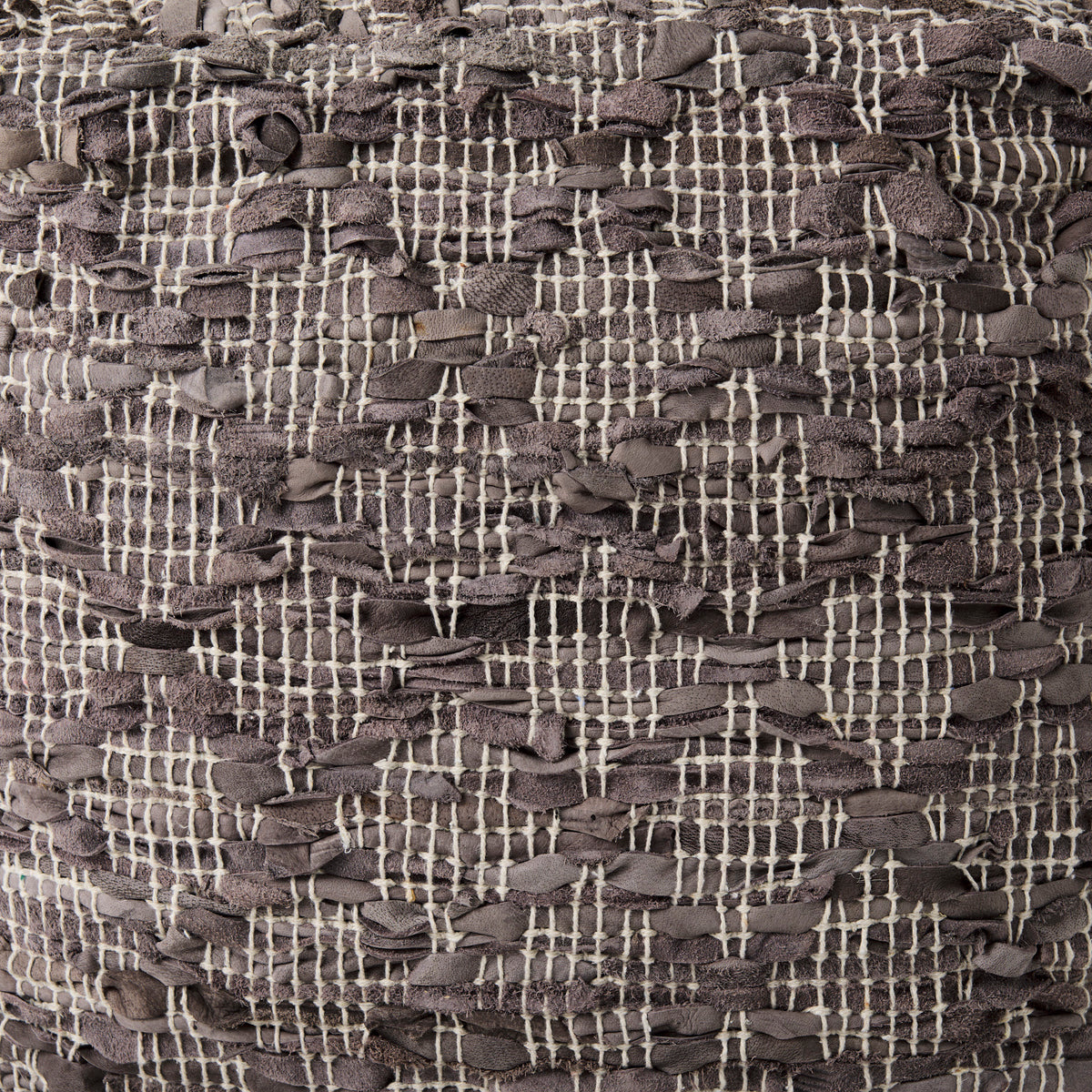 Falguni Gray Leather and Cotton Patterned Pouf - Ornate Home