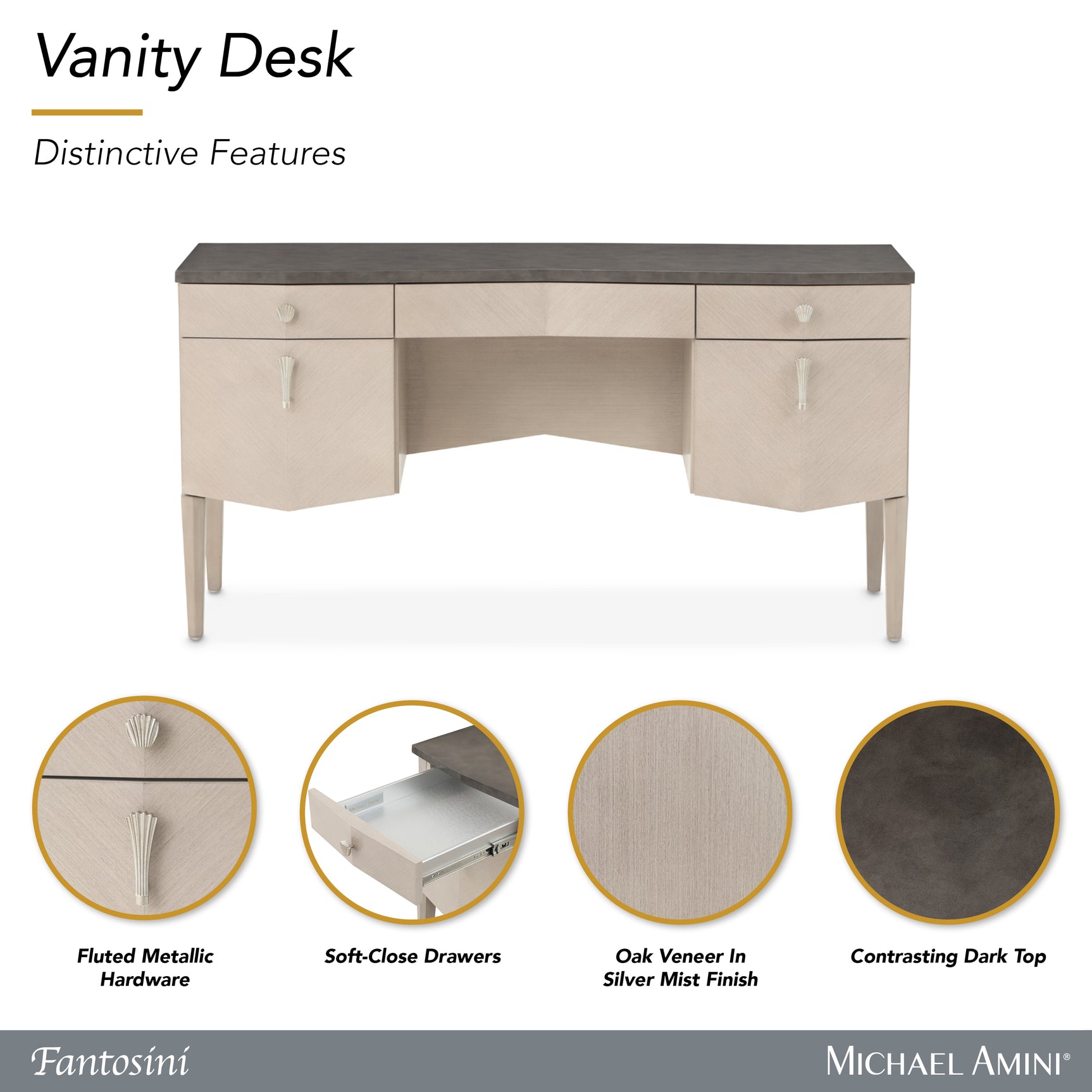 Fantosini Silver Mist Vanity Desk - Ornate Home