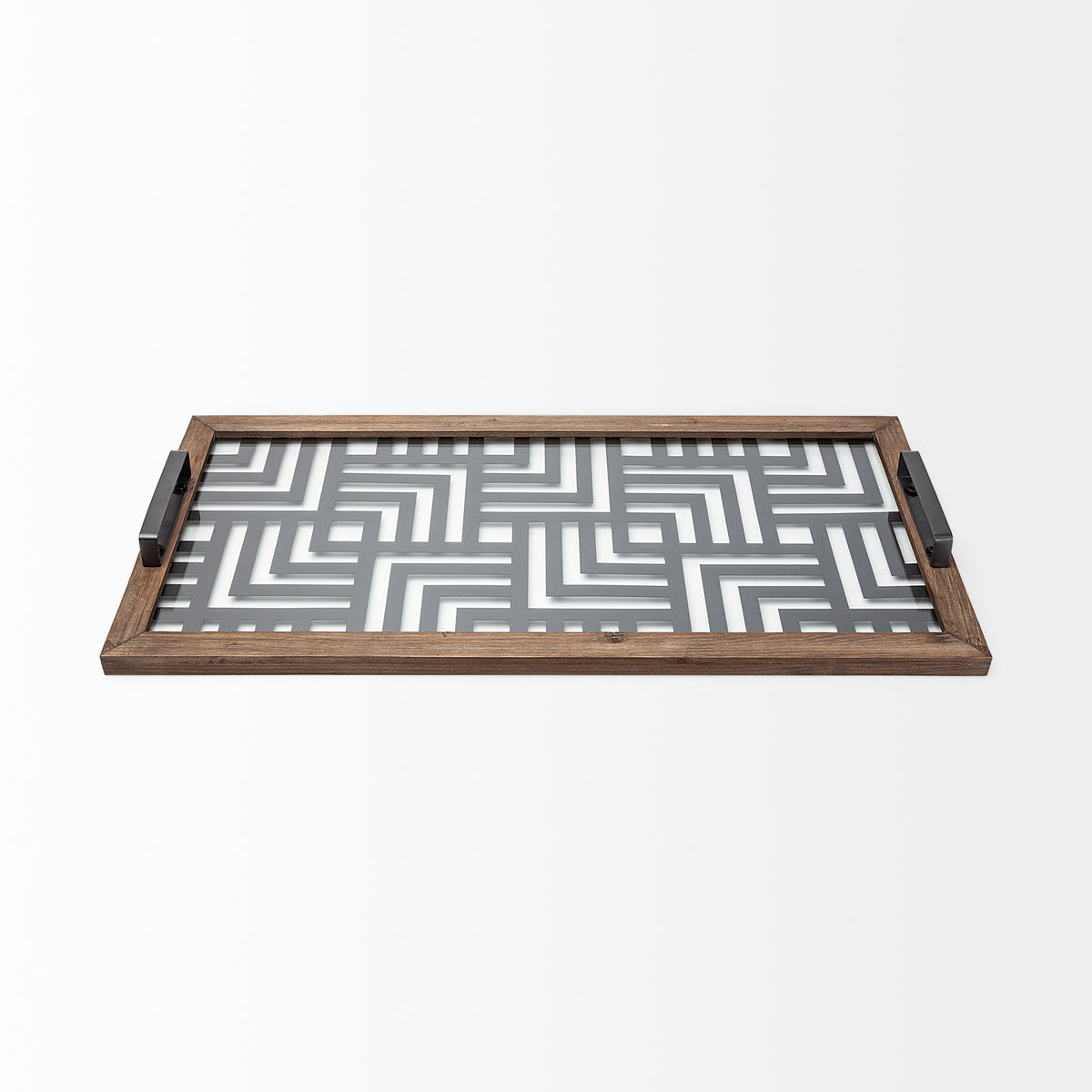 Fantuz Gray Metal, Wood and Glass Serving Tray - Ornate Home