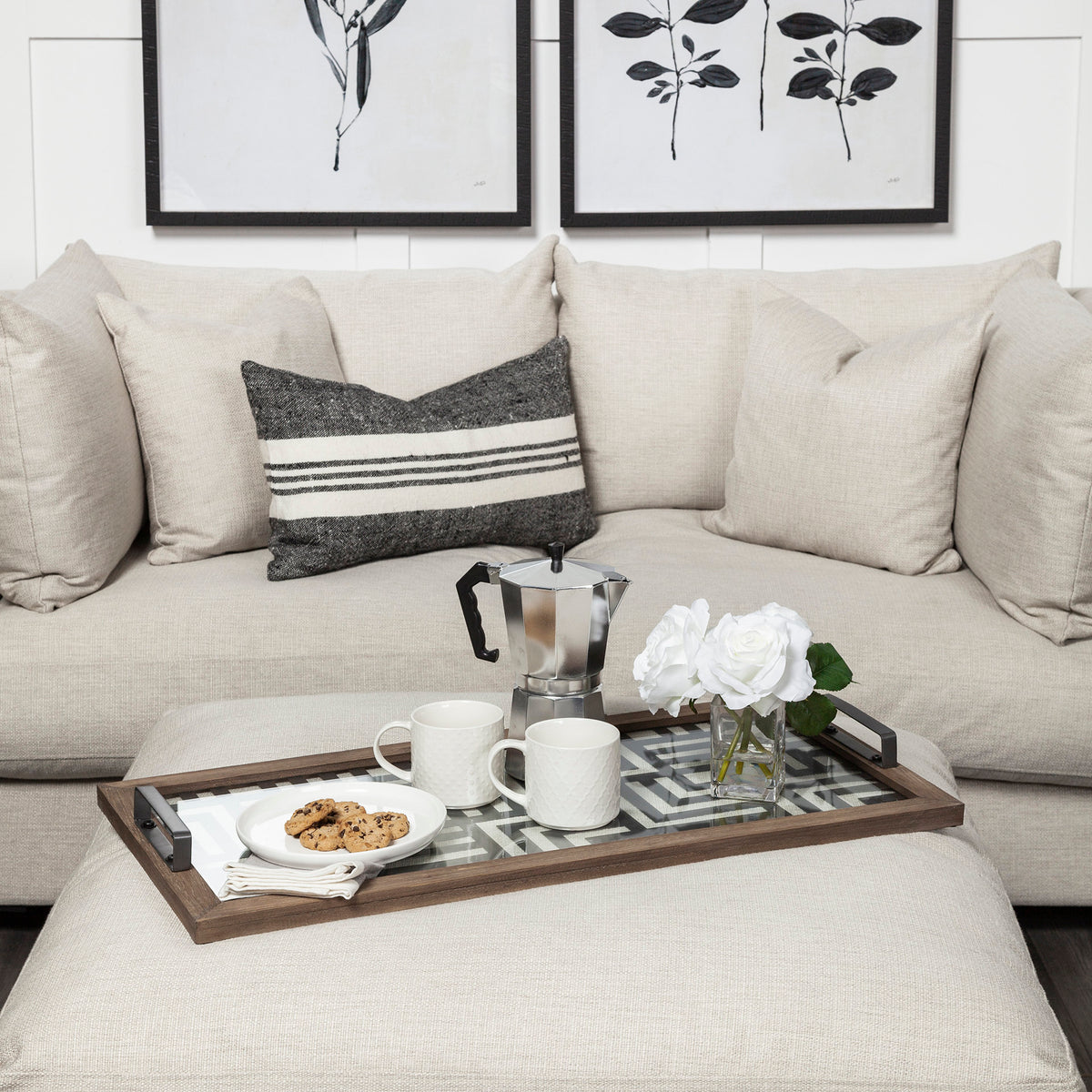Fantuz Gray Metal, Wood and Glass Serving Tray - Ornate Home