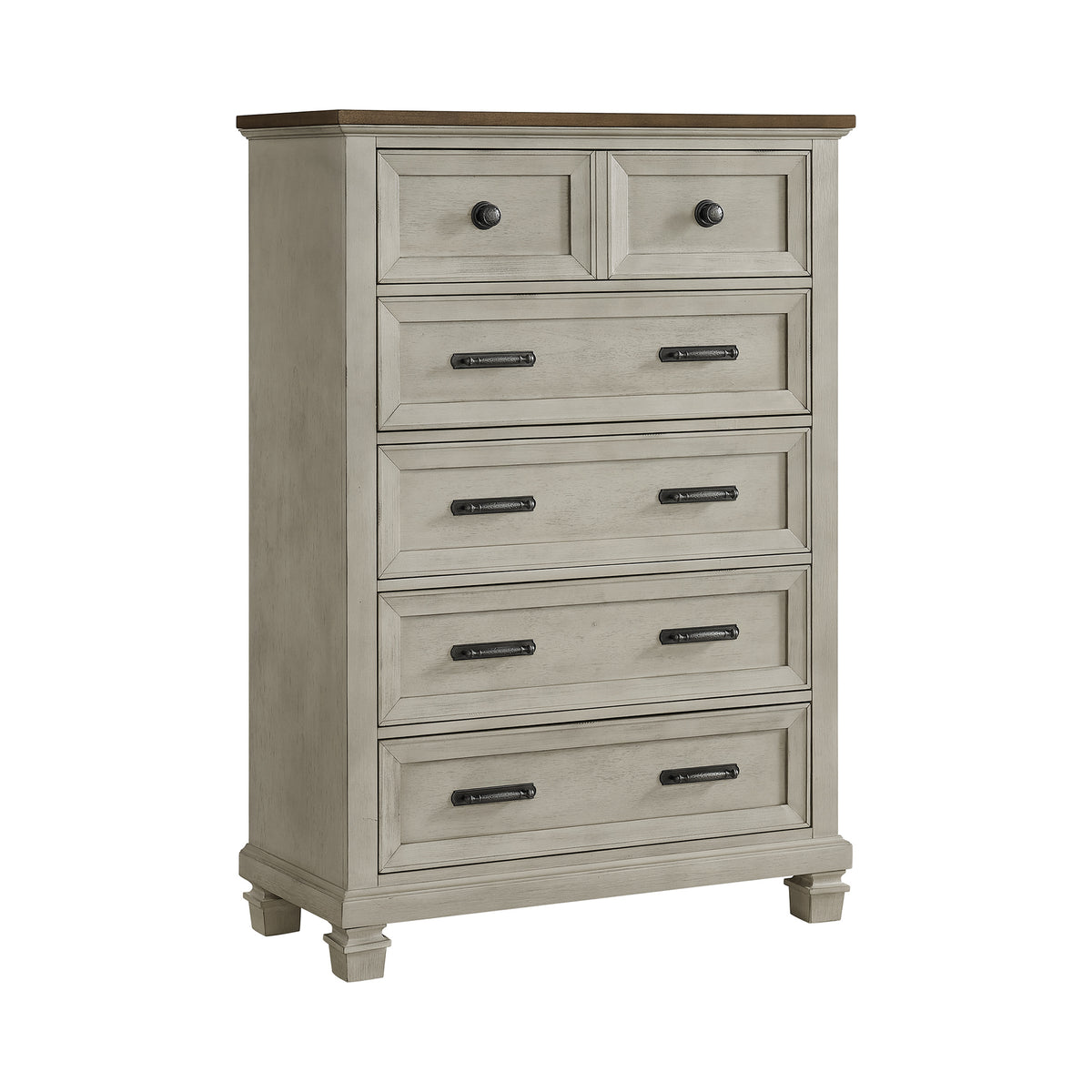 Farmington Medium Brown/Washed Stone 5-Piece Queen Panel Bedroom Set - Ornate Home