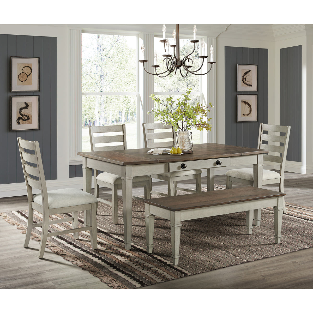 Farmington Medium Brown/Washed Stone 6-Piece Standard Height Dining Set - Ornate Home