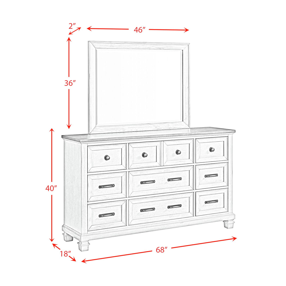 Farmington Medium Brown/Washed Stone Dresser & Mirror Set - Ornate Home