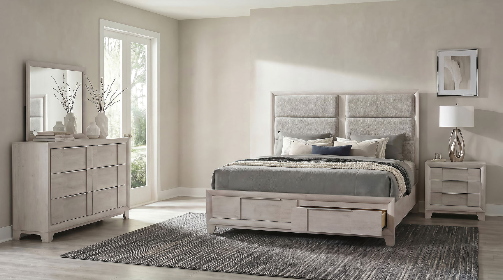 Farre Washed Grey 4-Piece Eastern King Bedroom Set - Ornate Home
