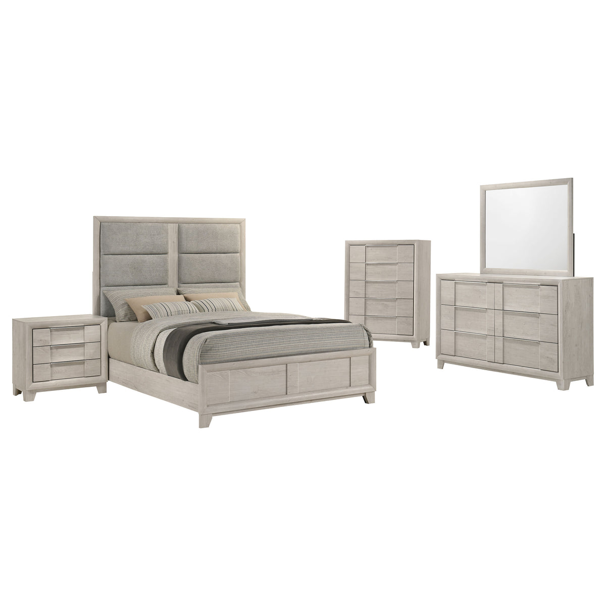 Farre Washed Grey 5-Piece Queen Bedroom Set - Ornate Home