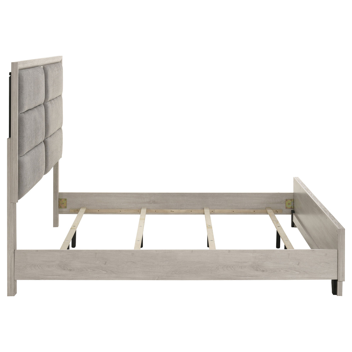 Farre Washed Grey Eastern King Upholstered Platform Panel Bed - Ornate Home