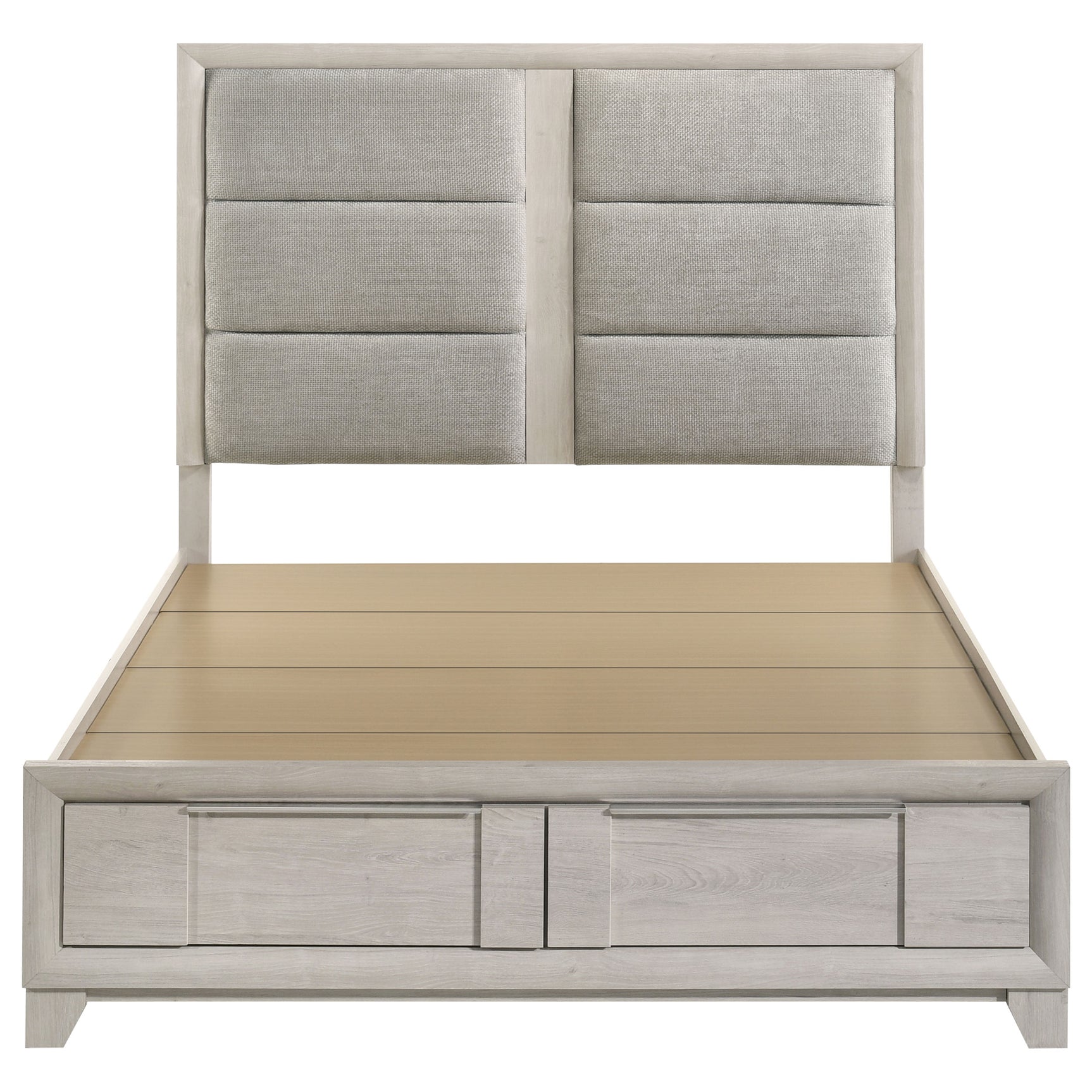 Farre Washed Grey Queen Upholstered Storage Platform Bed - Ornate Home