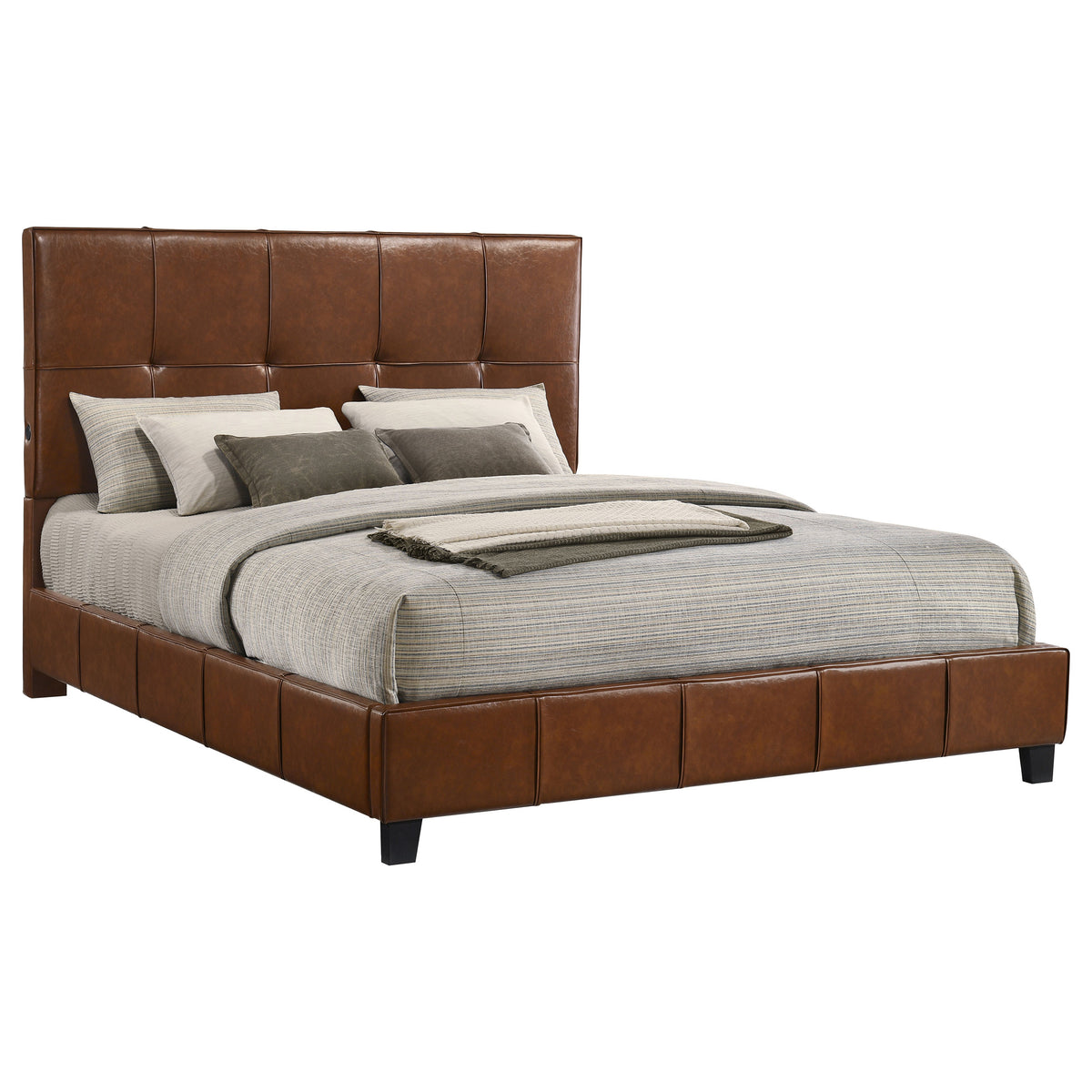 Farrell Brown Eastern King Leatherette Upholstered Panel Bed - Ornate Home
