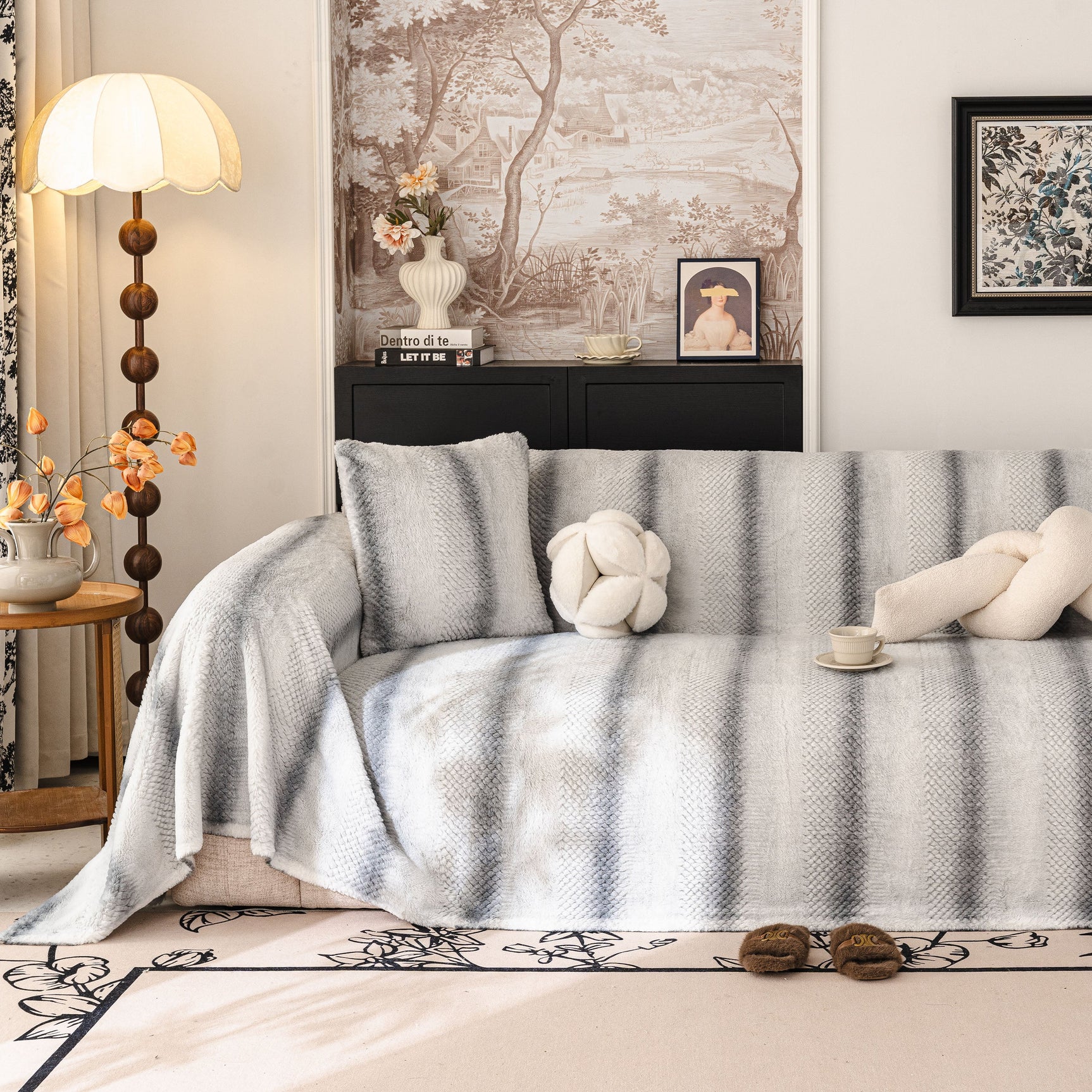 Faux Fur Sofa Cover Washable Furniture Protector for Sectional Warm & Fuzzy Slipcover - Ornate Home