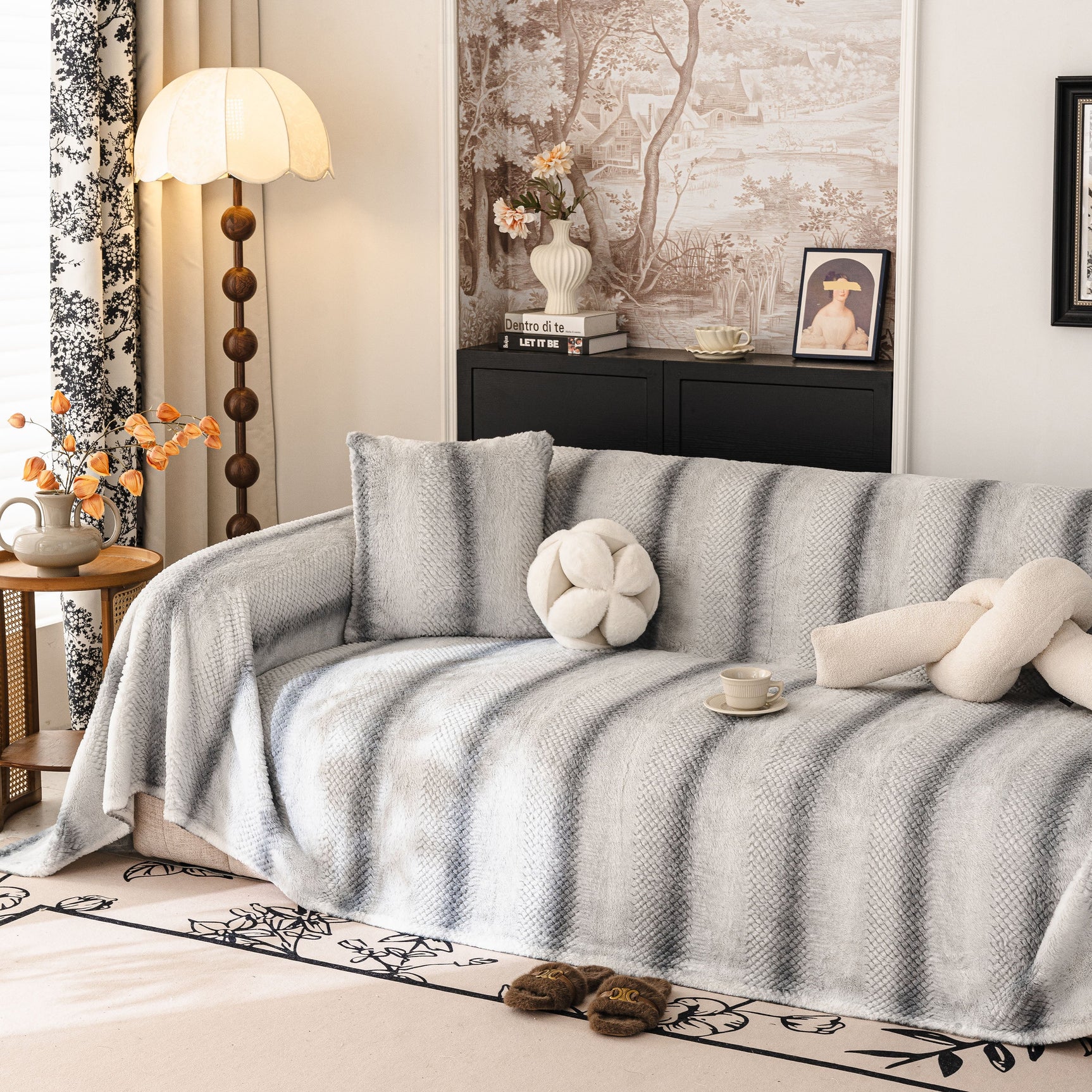 Faux Fur Sofa Cover Washable Furniture Protector for Sectional Warm & Fuzzy Slipcover - Ornate Home