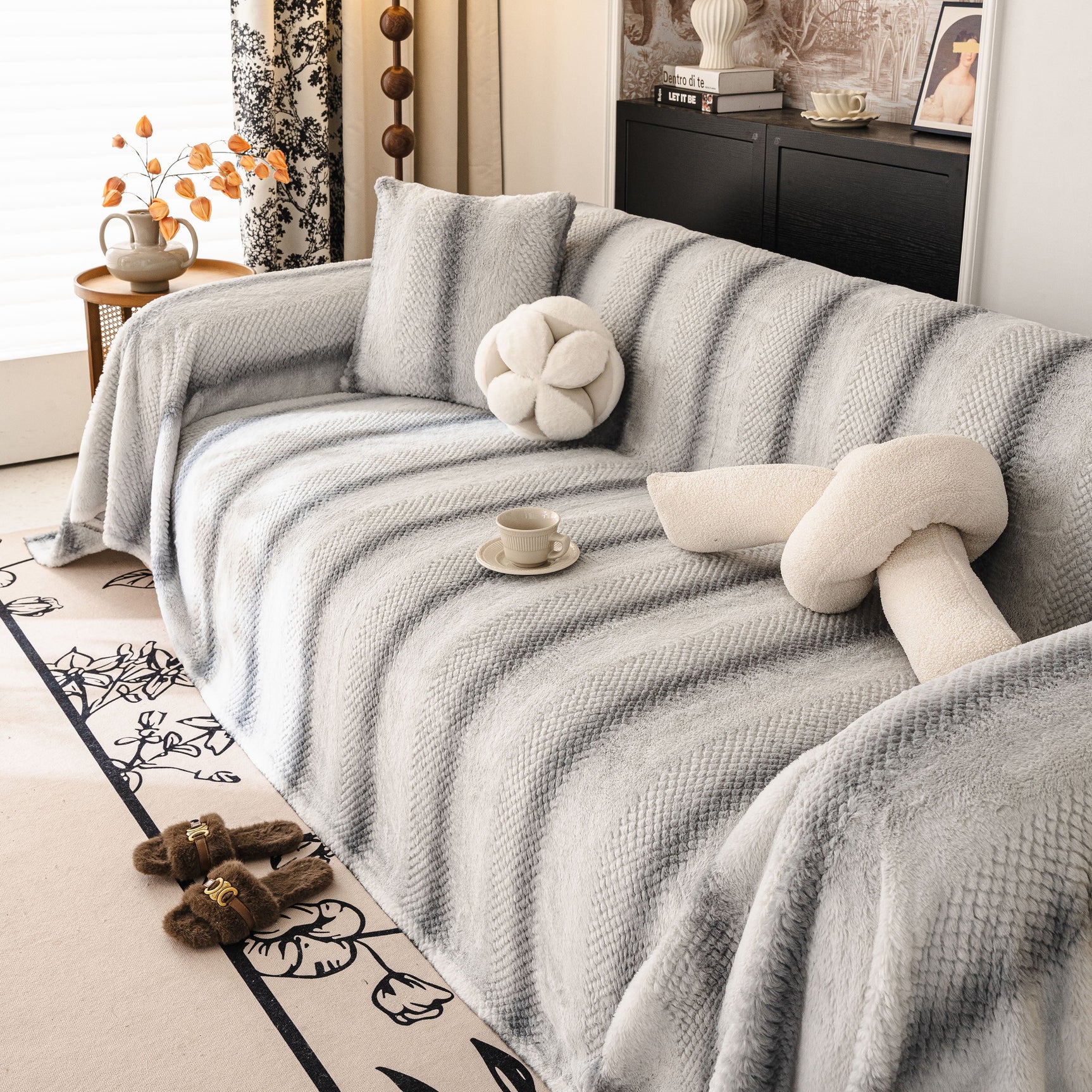 Faux Fur Sofa Cover Washable Furniture Protector for Sectional Warm & Fuzzy Slipcover - Ornate Home