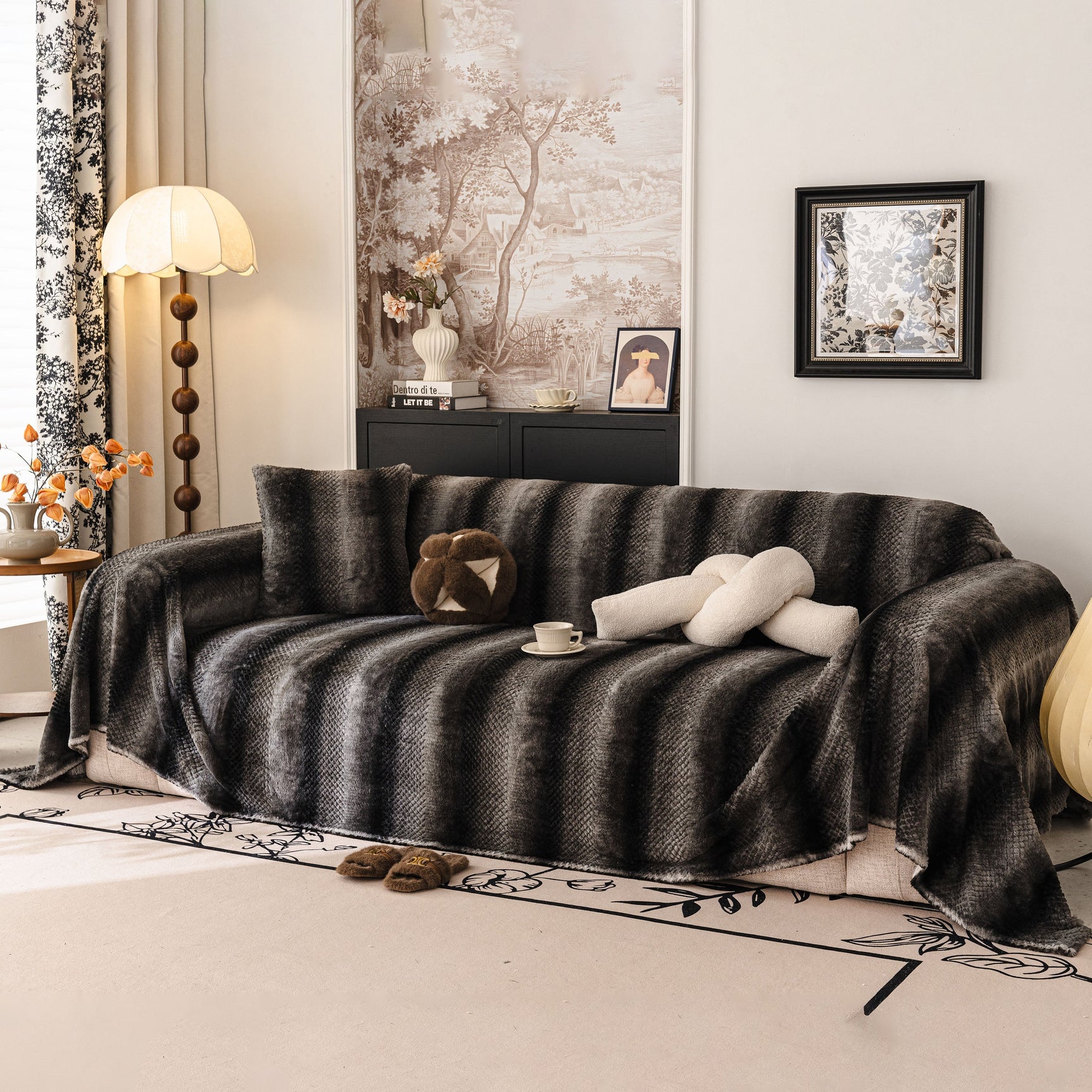 Faux Fur Sofa Cover Washable Furniture Protector for Sectional Warm & Fuzzy Slipcover - Ornate Home