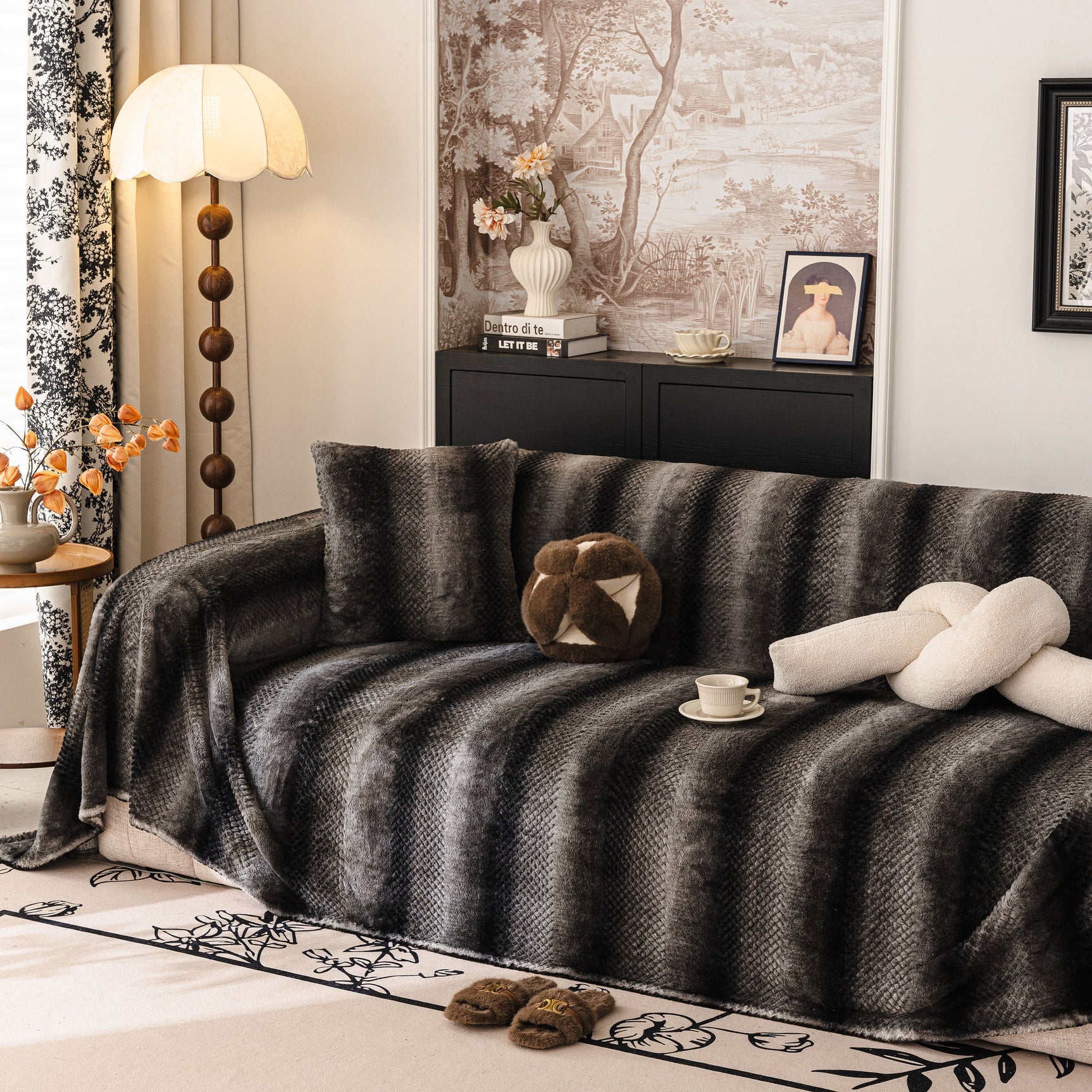 Faux Fur Sofa Cover Washable Furniture Protector for Sectional Warm & Fuzzy Slipcover - Ornate Home