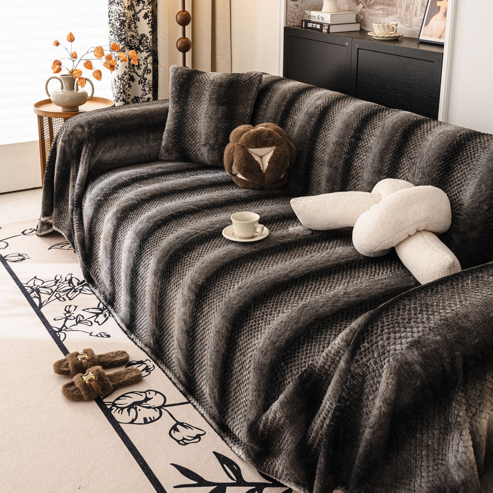 Faux Fur Sofa Cover Washable Furniture Protector for Sectional Warm & Fuzzy Slipcover - Ornate Home