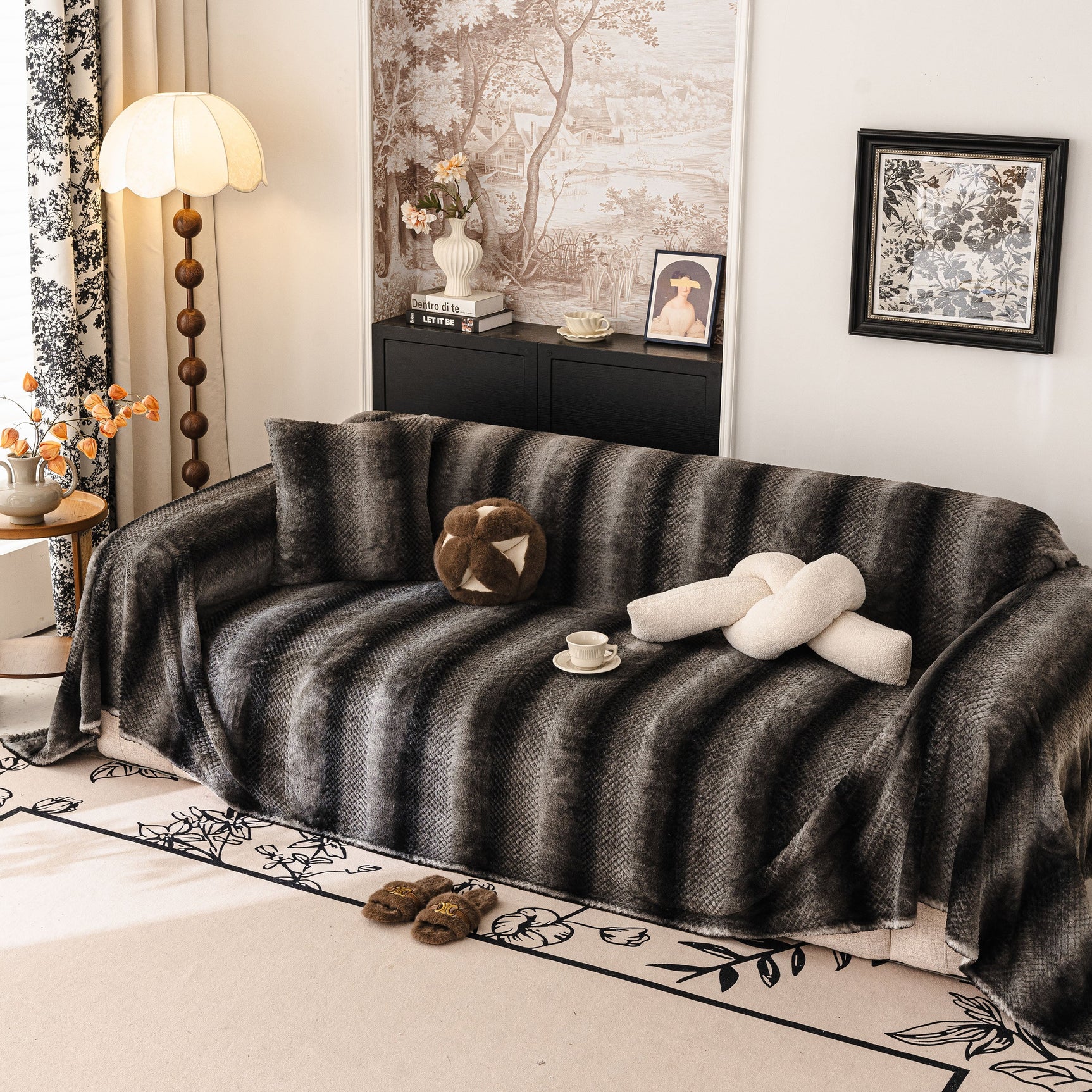 Faux Fur Sofa Cover Washable Furniture Protector for Sectional Warm & Fuzzy Slipcover - Ornate Home