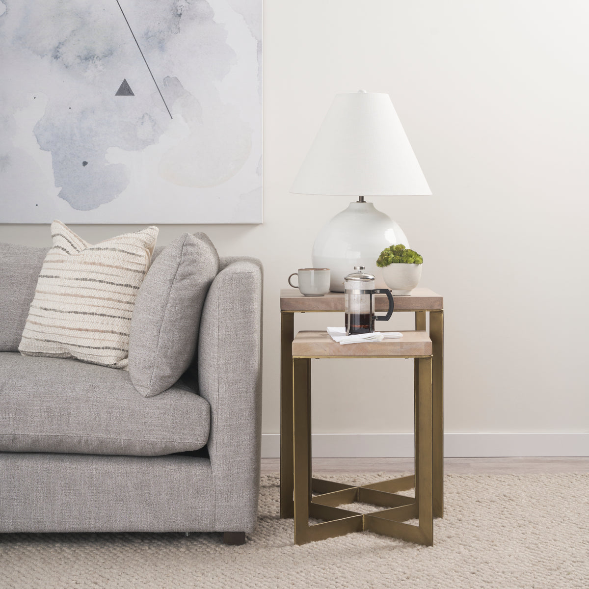 Faye Beige/Gold Wood Accent Tables (Set of 2) - Ornate Home