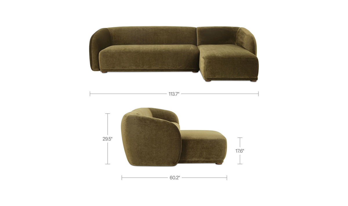 Faye Dark Green Faux Mohair Right Sectional - Ornate Home