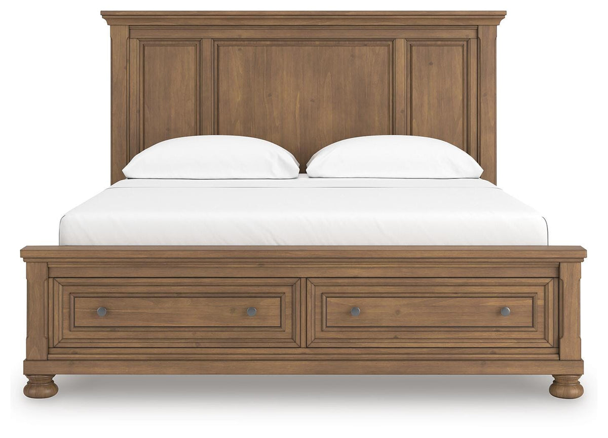 Feddinger Medium Brown California King Panel Storage Bed, Dresser and Nightstand - Ornate Home