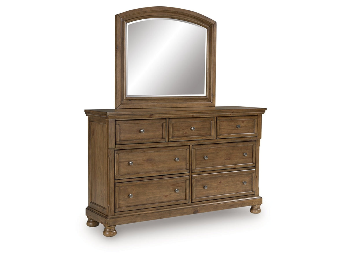 Ashley Vandenmore 7 Drawer Dresser and Mirror, Medium Brown