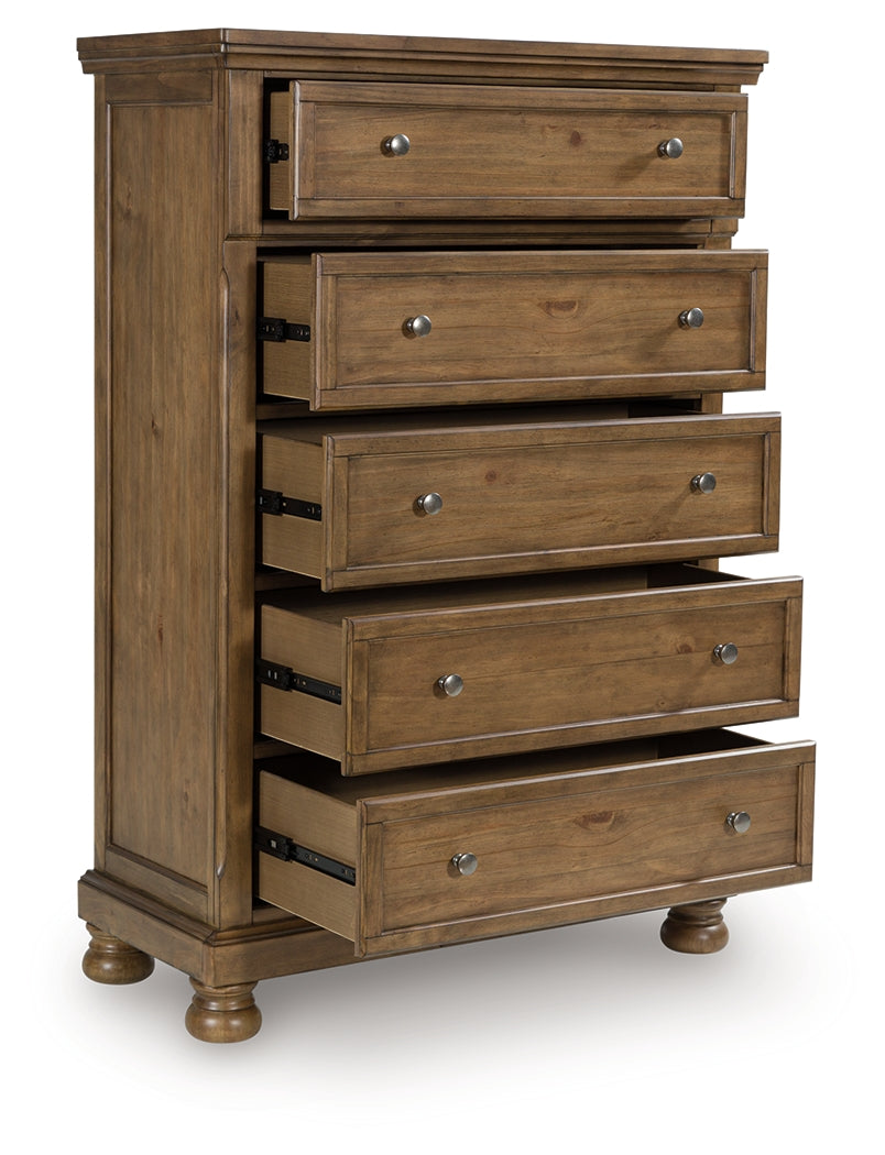 Feddinger Medium Brown Five Drawer Chest - Ornate Home
