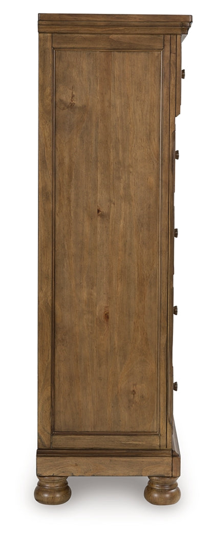 Feddinger Medium Brown Five Drawer Chest - Ornate Home