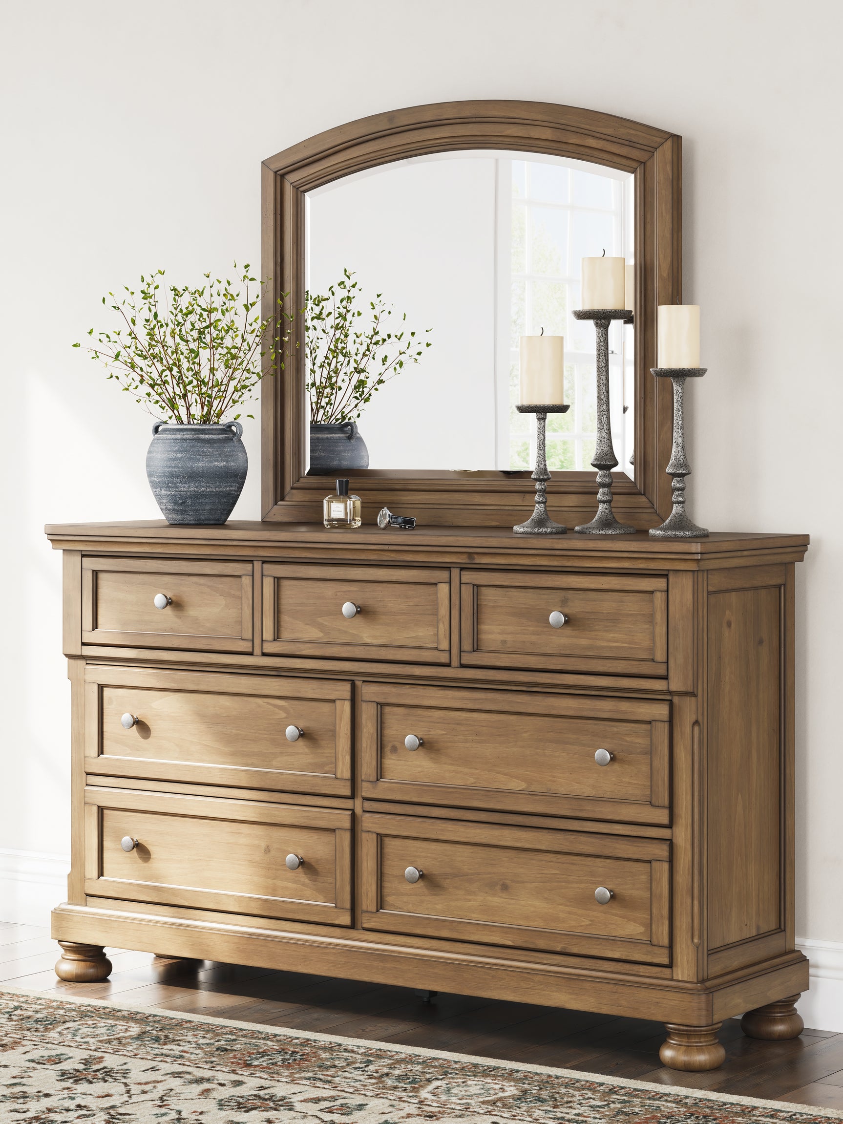 Feddinger Medium Brown Queen Panel Bed, Dresser and Mirror - Ornate Home