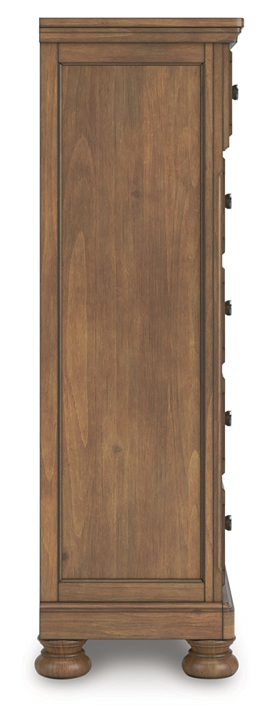 Feddinger Medium Brown Queen Sleigh Bedroom Set with Dresser, Mirror, Chest and Nightstand - Ornate Home