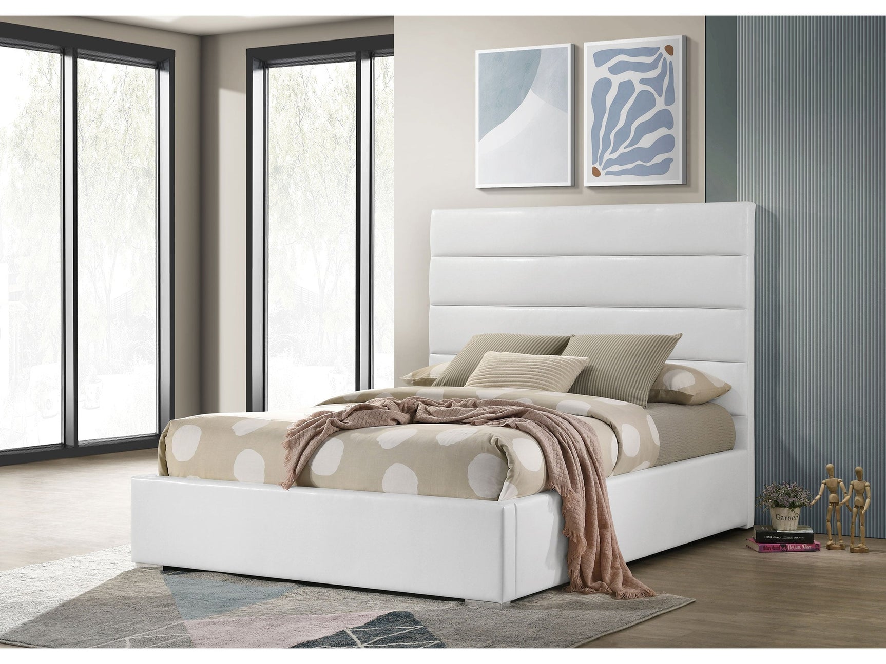 Felicity White 53-inch Upholstered Full Platform Bed - Ornate Home