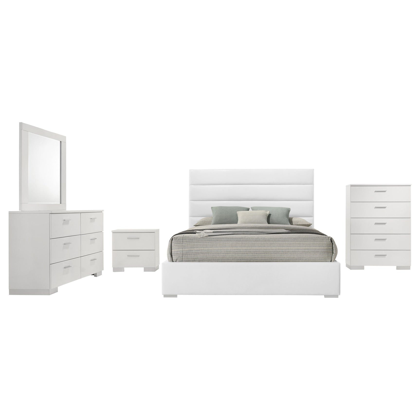 Felicity White High Gloss 5-piece Queen Bedroom Set - Ornate Home