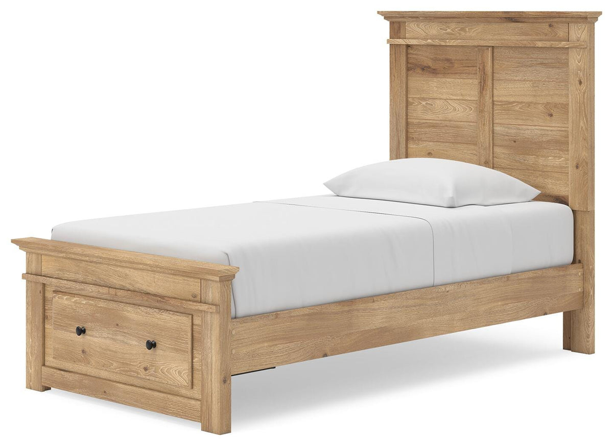 Fenderport Tan Twin Panel Storage Bed with Storage Footboard (Online Special Price) - Ornate Home