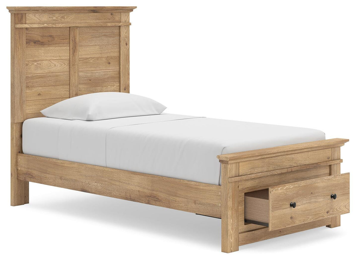 Fenderport Tan Twin Panel Storage Bed with Storage Footboard (Online Special Price) - Ornate Home