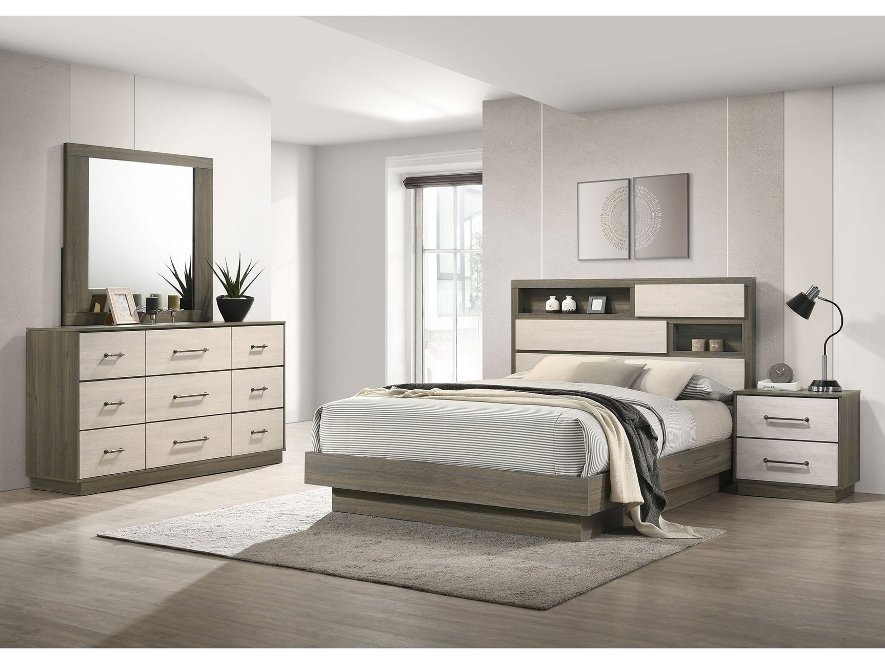 Fenwick Grey Oak/Almond 4-piece Queen Bedroom Set - Ornate Home