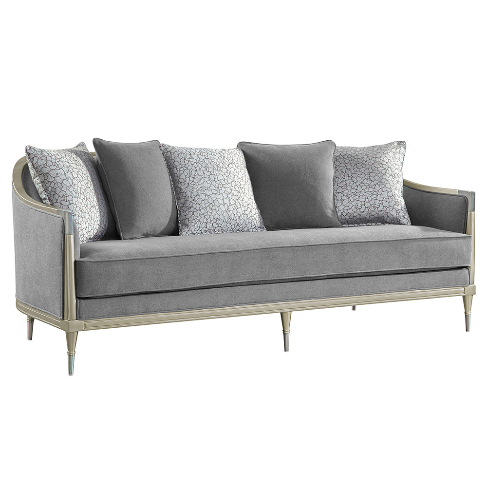 Fernando Gray/Champagne Sofa w/ 5 Pillows - Ornate Home