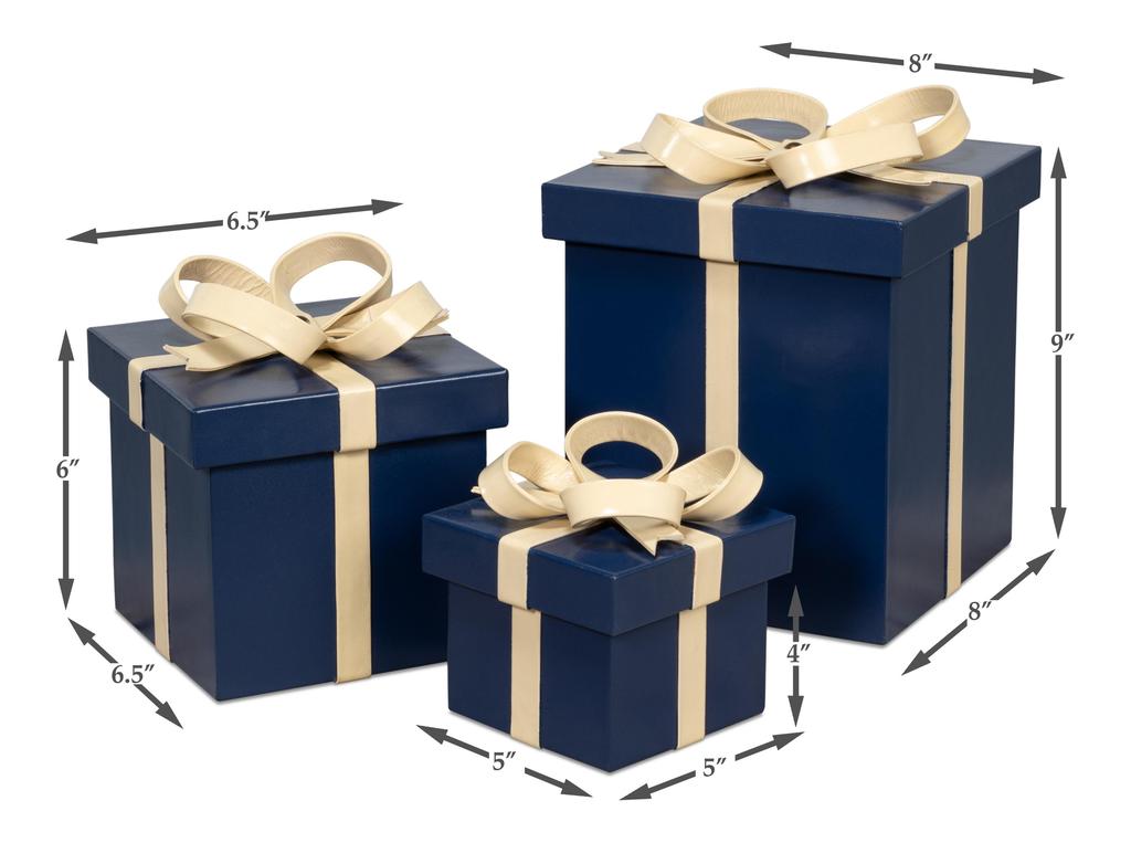 Ferrell Blue Leather Holiday Boxes (Set of 3) - Ornate Home