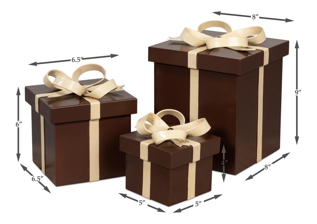 Ferrell Brown Leather Holiday Boxes (Set of 3) - Ornate Home