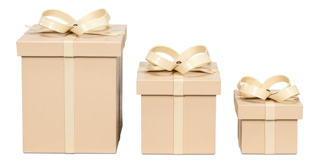 Ferrell Tan Leather Holiday Boxes (Set of 3) - Ornate Home