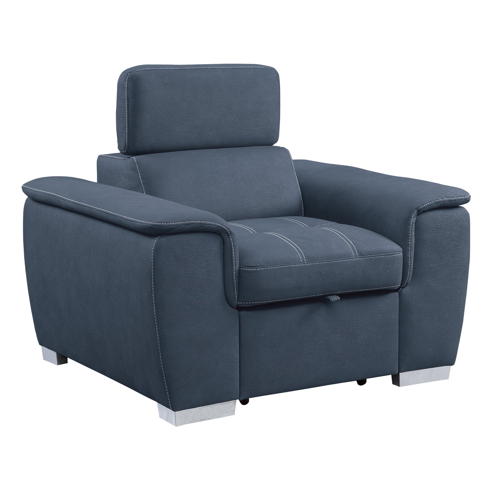 Ferriday Blue Chair with Pull-out Ottoman - Ornate Home