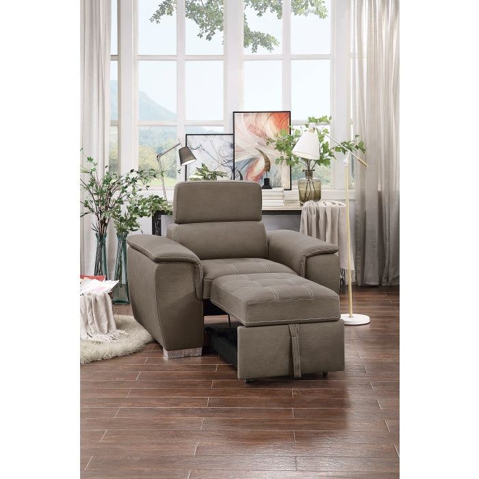 Ferriday Taupe Chair with Pull-out Ottoman - Ornate Home