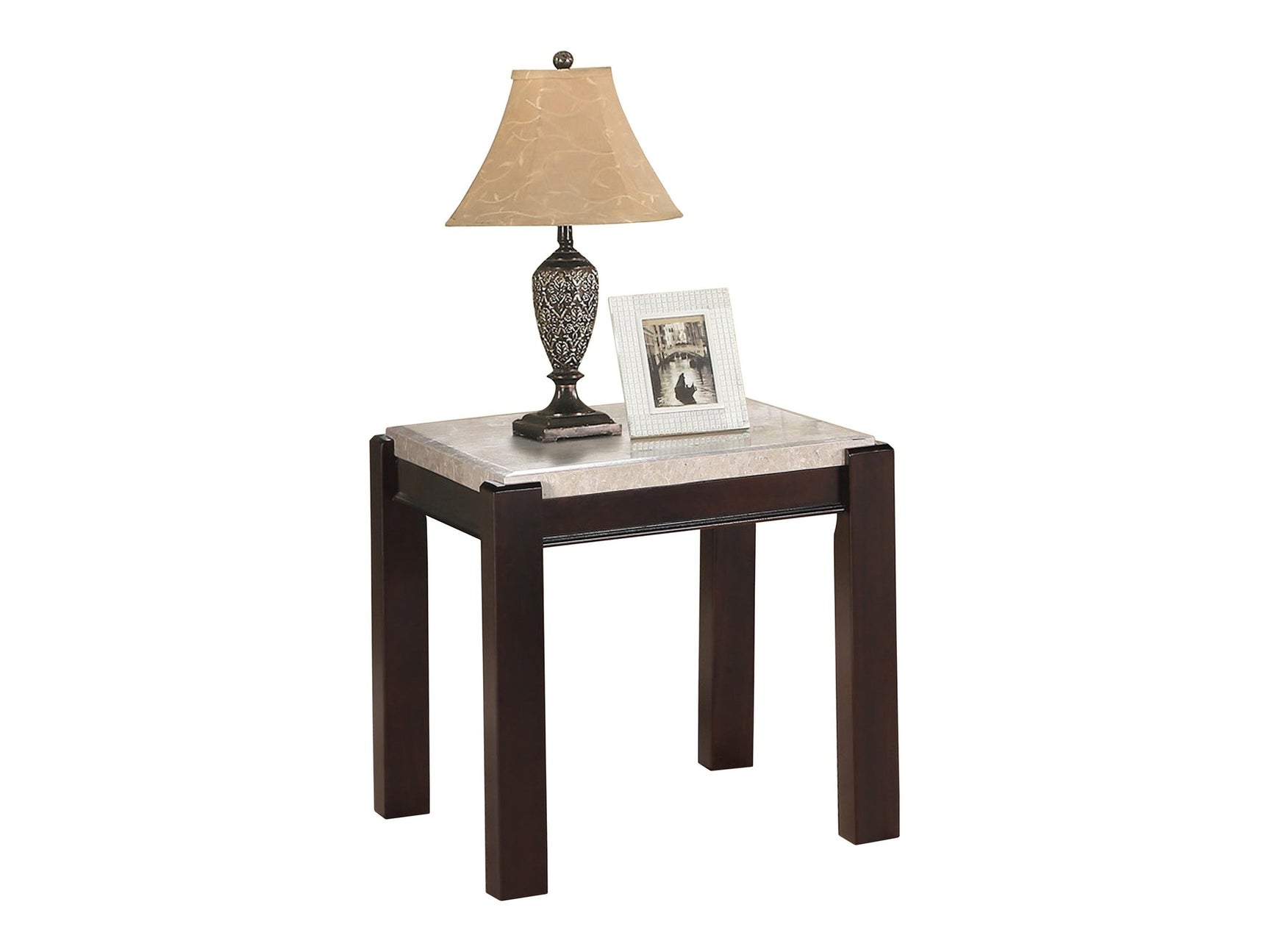 Festus Dark Cherry Marble-Top End Table - Ornate Home