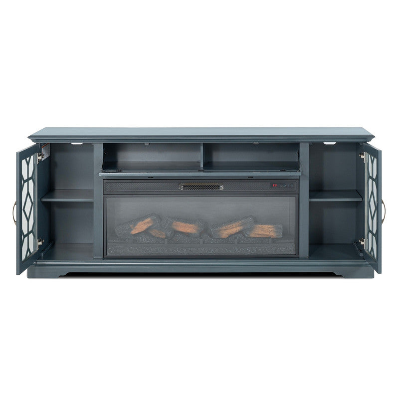 Fidel Dark Blue 74'' TV Console w/ Electric Fireplace - Ornate Home