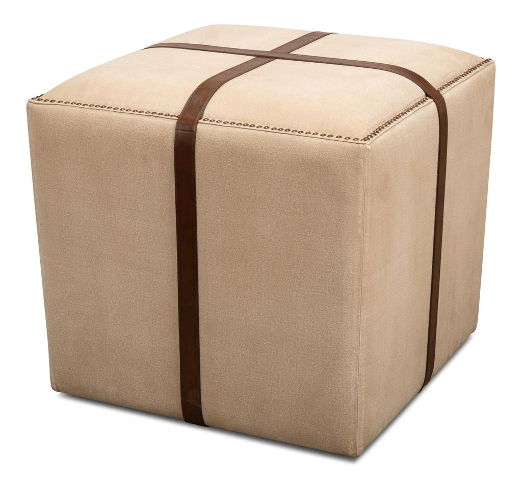 Field & Hide Beige Strap Canvas & Leather Stool - Ornate Home