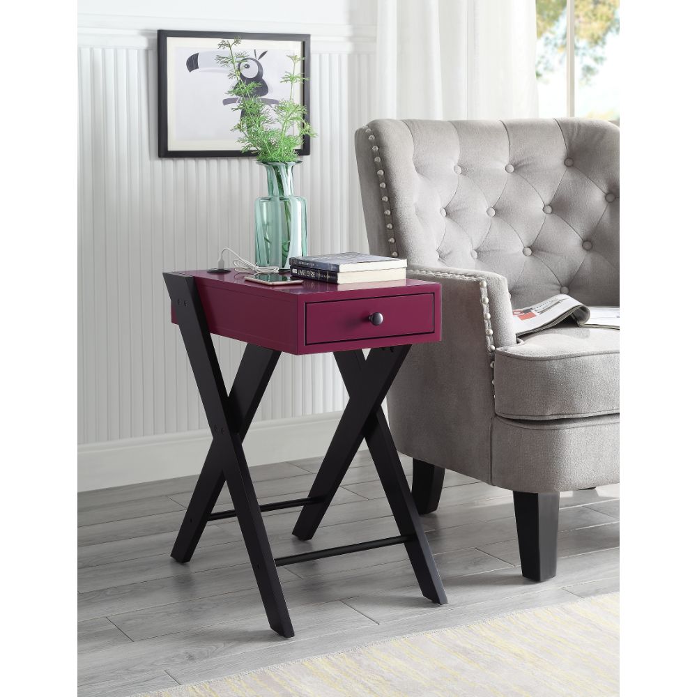 Fierce Burgundy & Black Side Table (USB Charging Dock) - Ornate Home