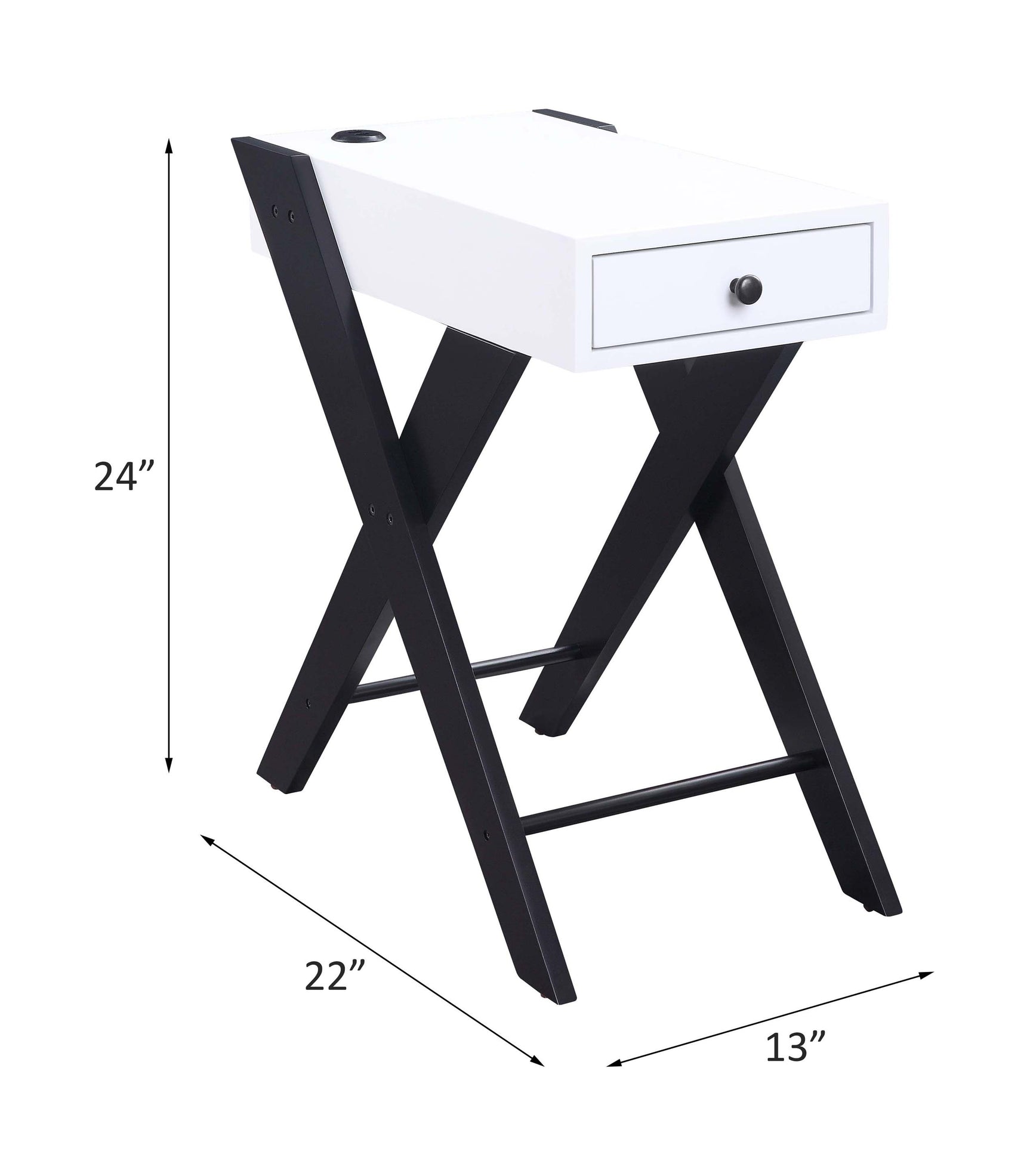 Fierce White & Black Side Table (USB Charging Dock) - Ornate Home