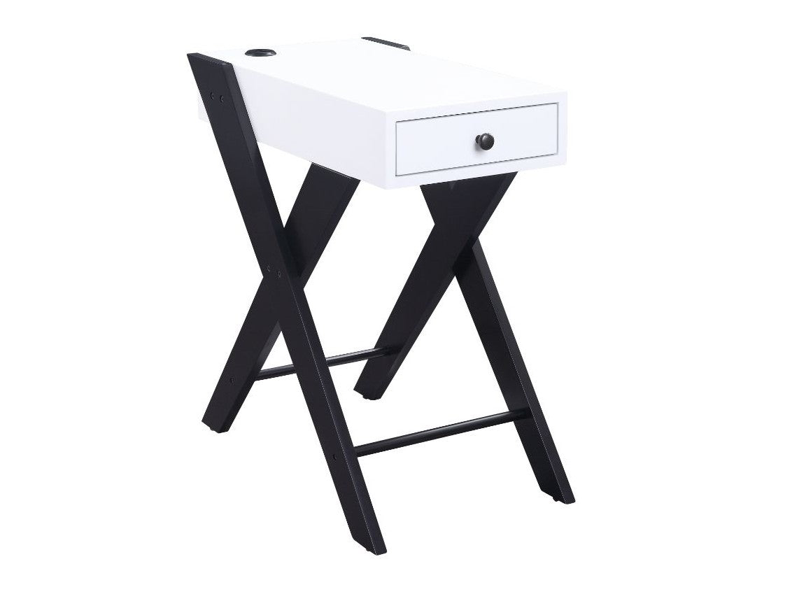 Fierce White & Black Side Table (USB Charging Dock) - Ornate Home