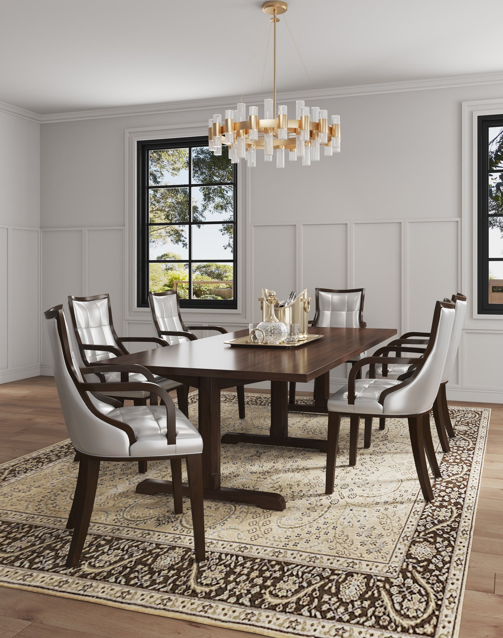 Fifth Avenue Faux Leather Dining Armchair in Silver and Walnut - Ornate Home