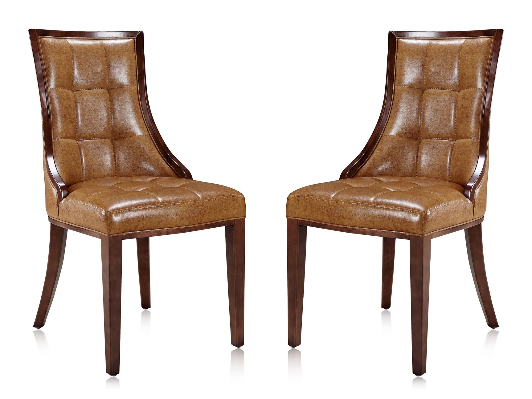 Fifth Avenue Faux Leather Dining Chair (Set of Two) in Saddle and Walnut - Ornate Home