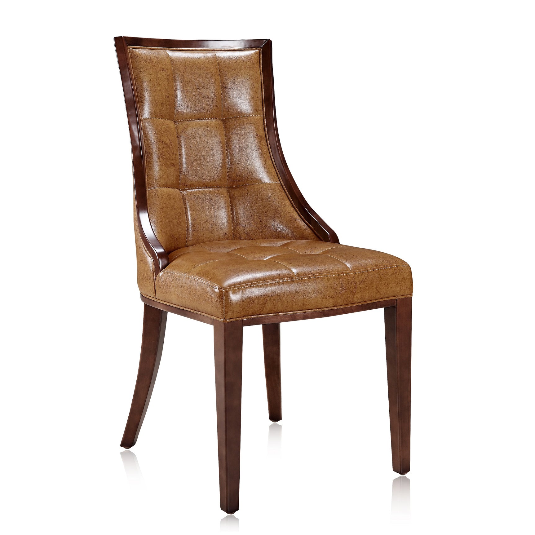Fifth Avenue Faux Leather Dining Chair (Set of Two) in Saddle and Walnut - Ornate Home