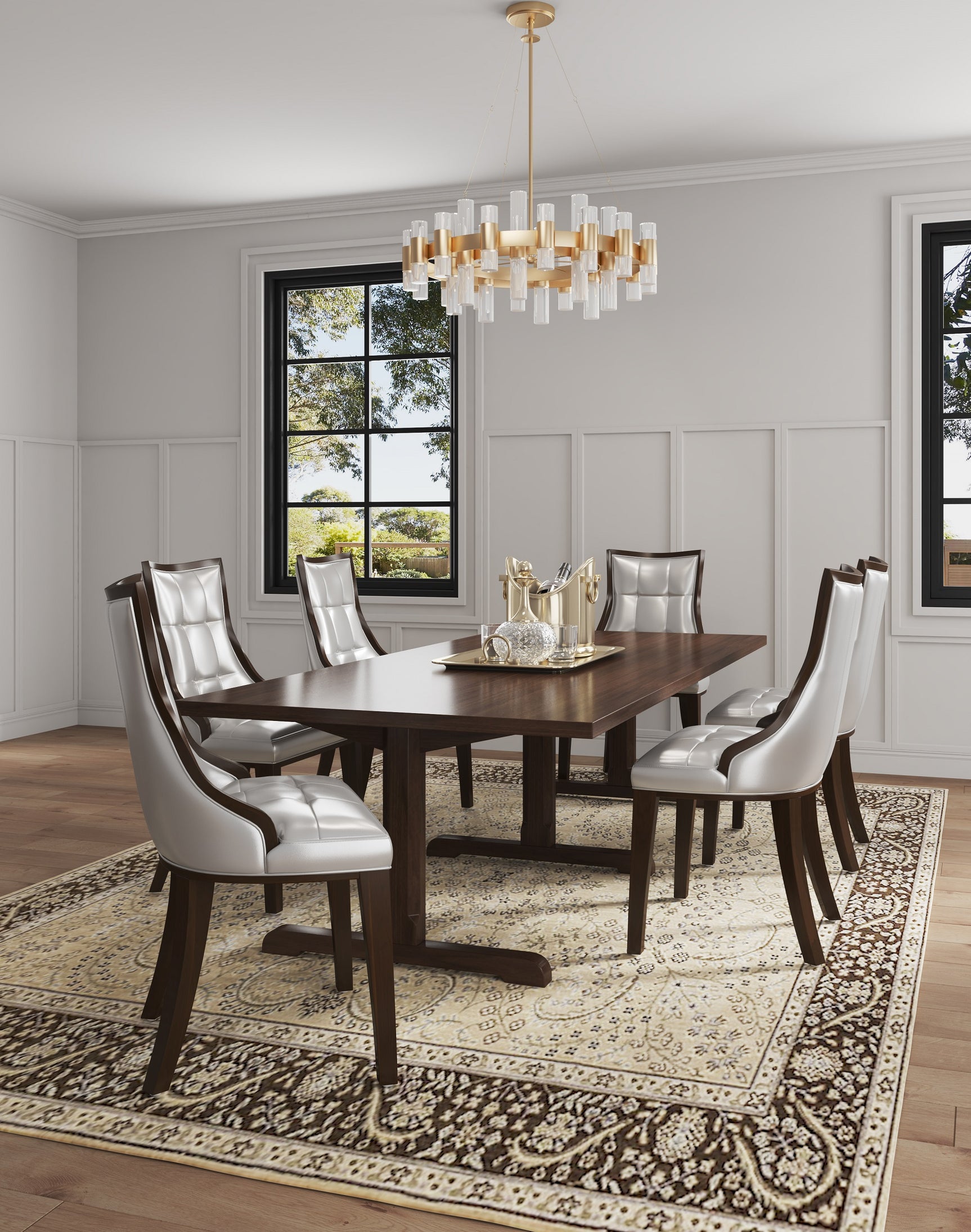 Fifth Avenue Faux Leather Dining Chair (Set of Two) in Silver and Walnut - Ornate Home