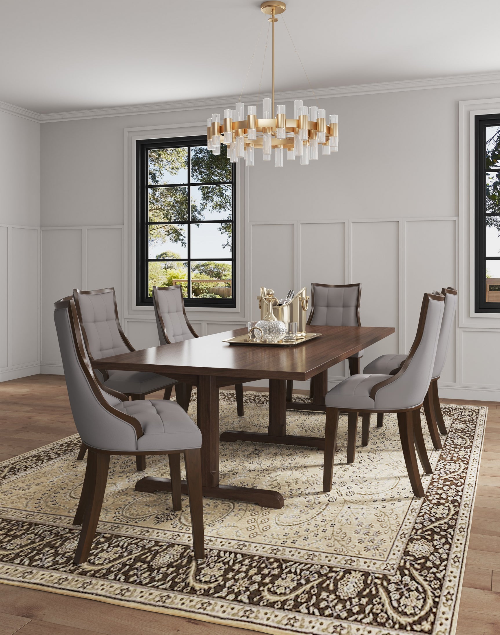 Fifth Avenue Faux Leather Dining Chair in Grey and Walnut (set of 4) - Ornate Home